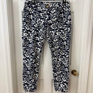 Banana Republic Floral Ankle Pants Sz 32 Cotton Slim Stretch Office Chic Resort